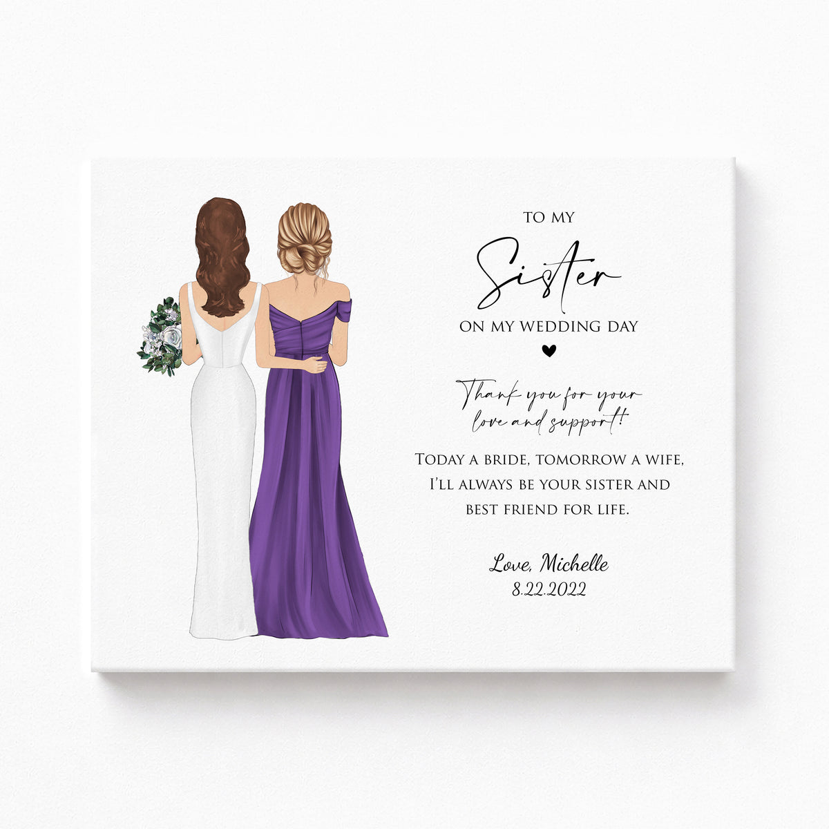 Custom Sister of Bride Portrait | Wedding Day Gift from Bride