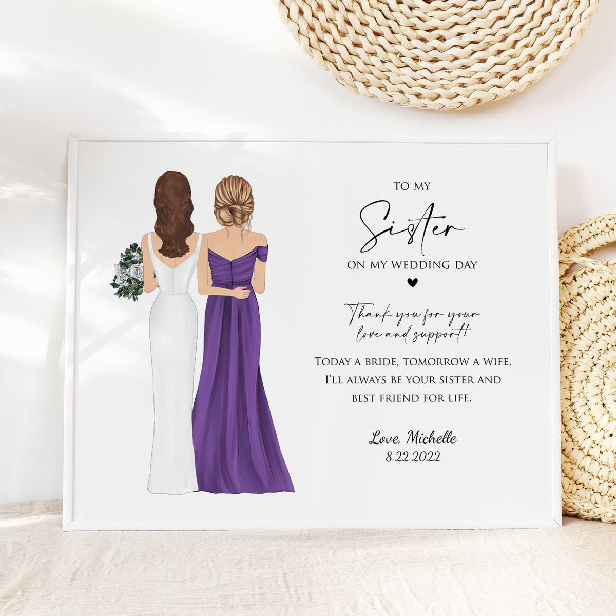 Custom Sister of Bride Portrait | Wedding Day Gift from Bride