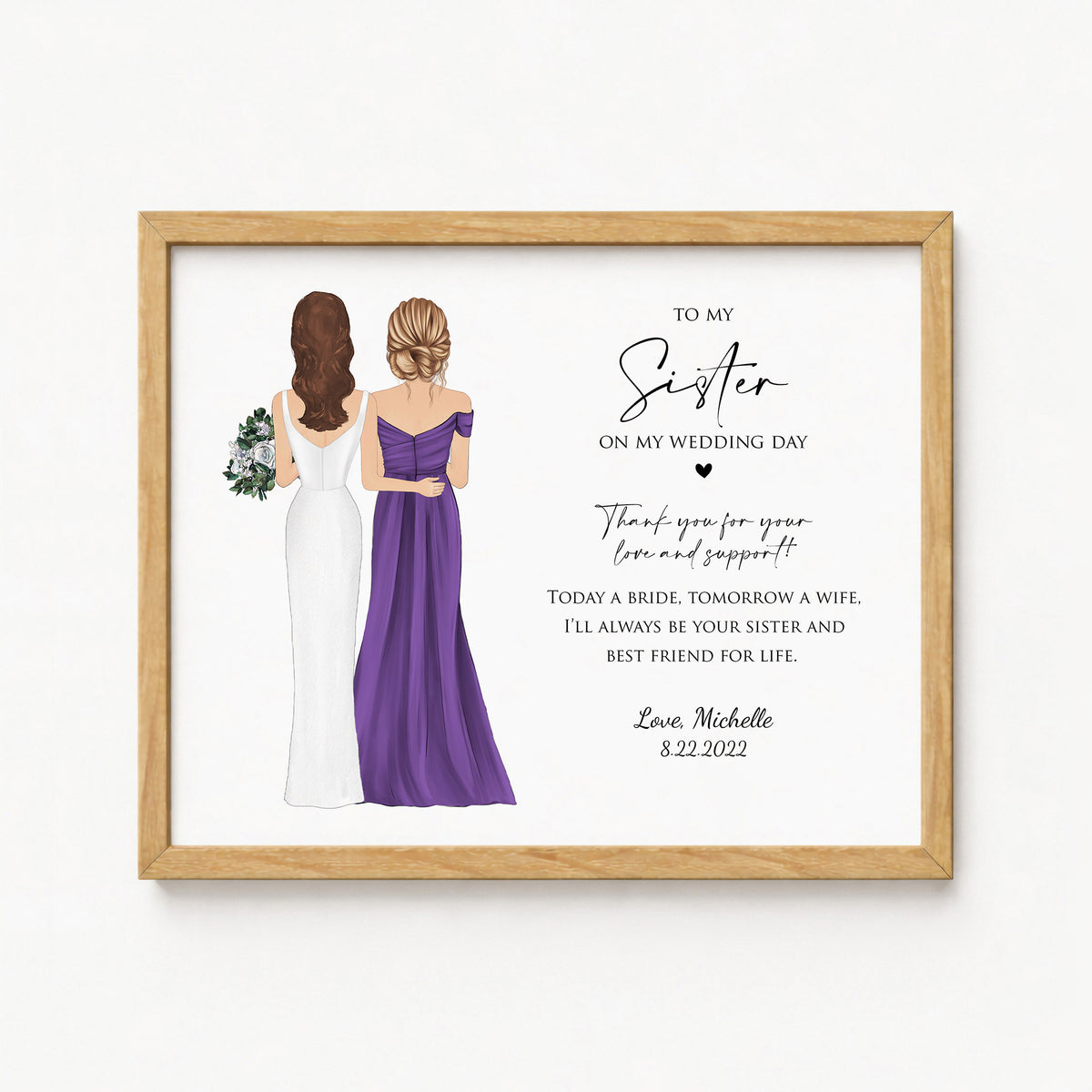 Custom Sister of Bride Portrait | Wedding Day Gift from Bride