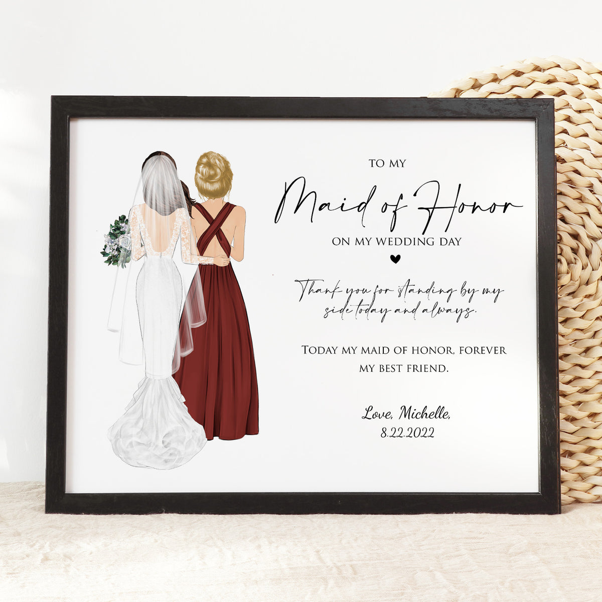 Custom Maid of Honor Portrait | Wedding Day Gift from Bride