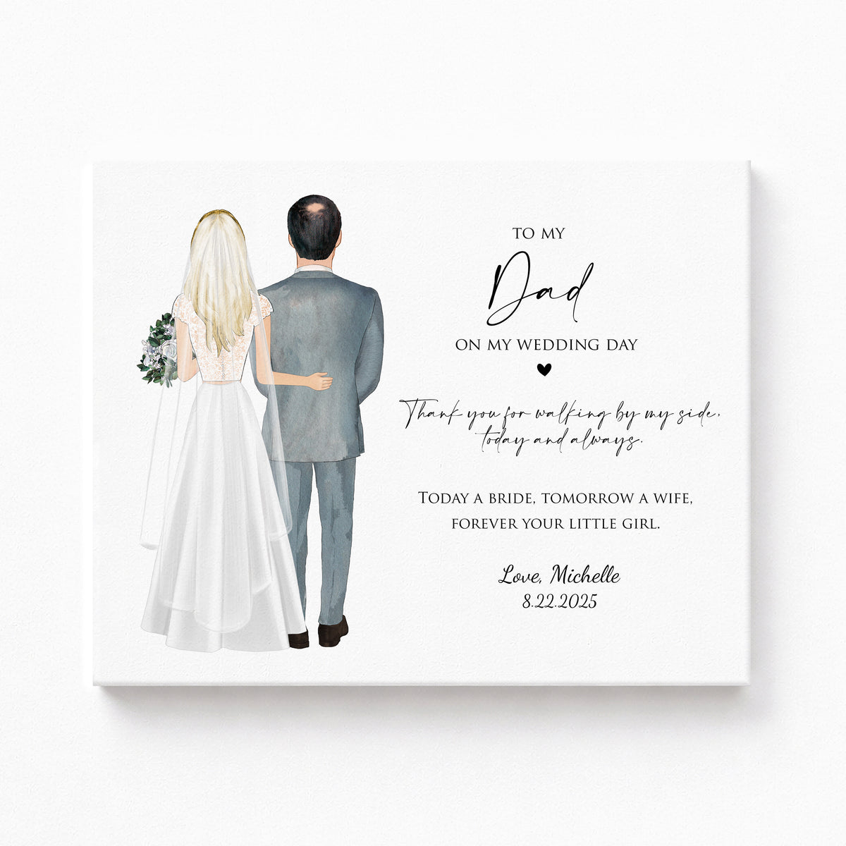 Custom Father of Bride Portrait | Personalized Wedding Day Gift