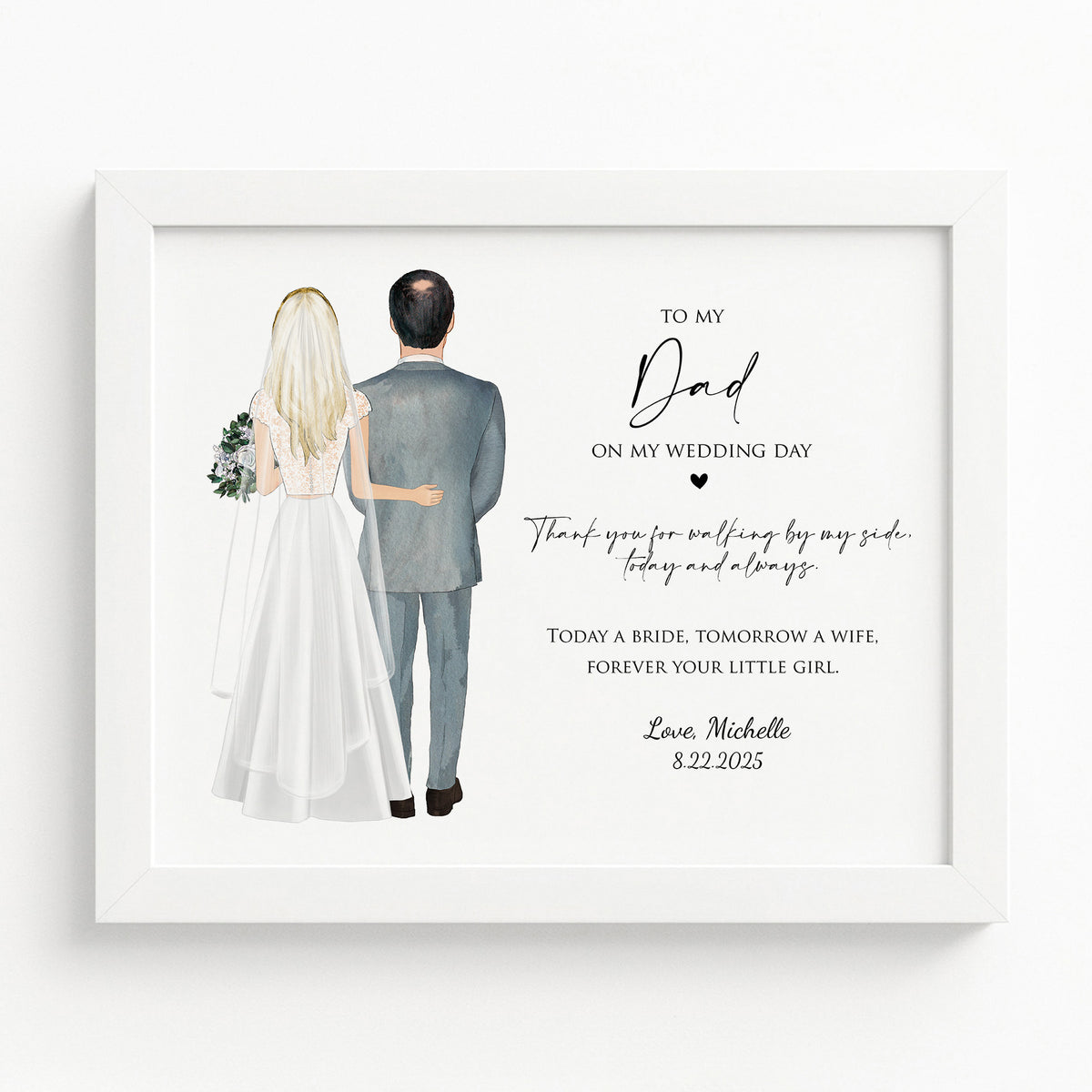 Custom Father of Bride Portrait | Personalized Wedding Day Gift