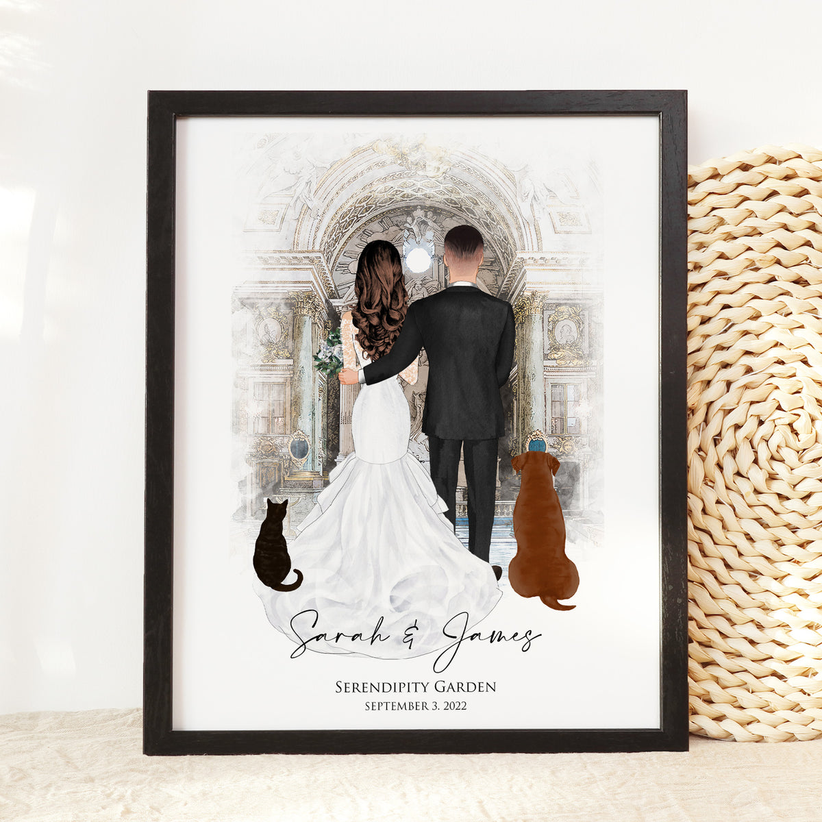 Custom Wedding Portrait with Altar & Pets | Wedding Keepsake