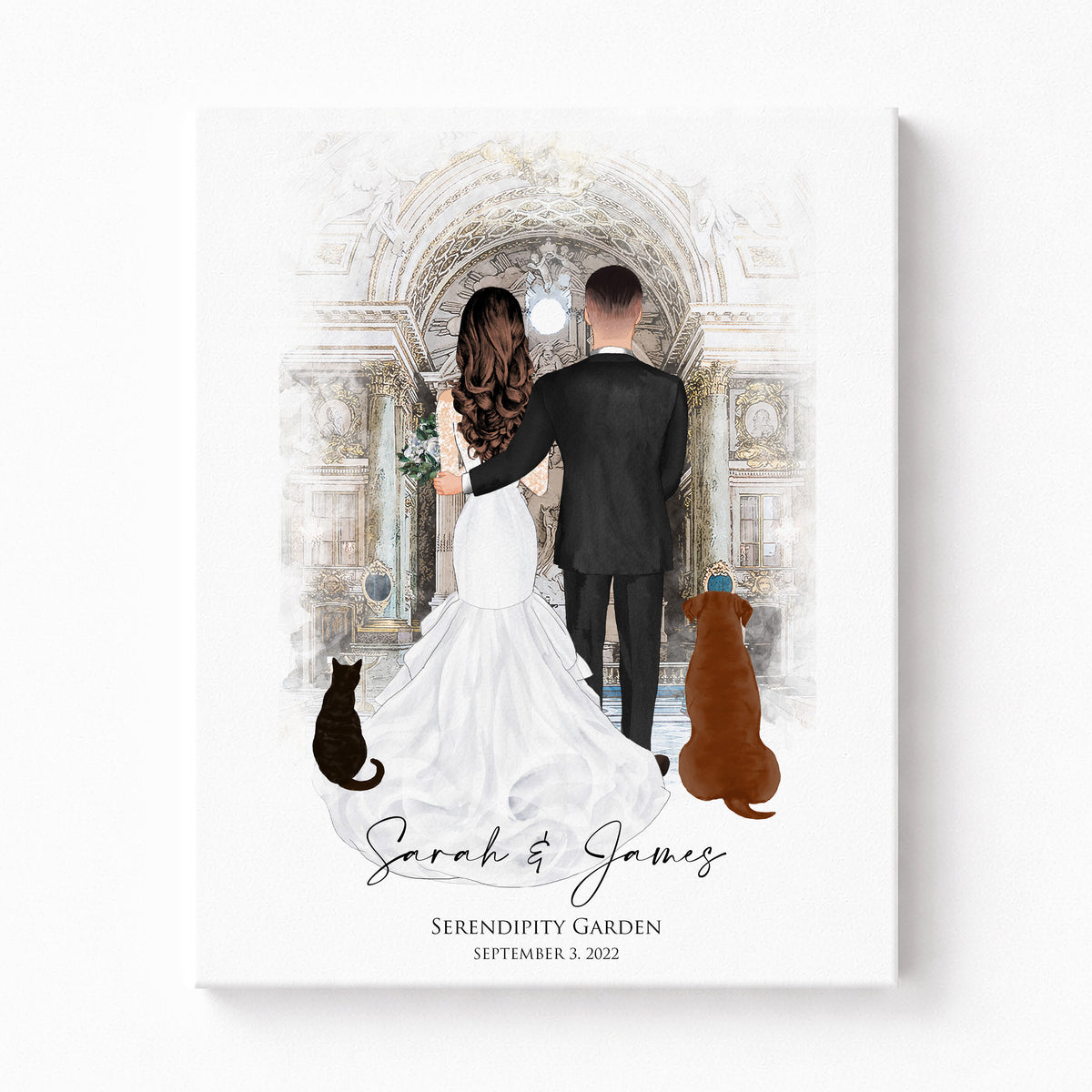 Custom Wedding Portrait with Altar & Pets | Wedding Keepsake
