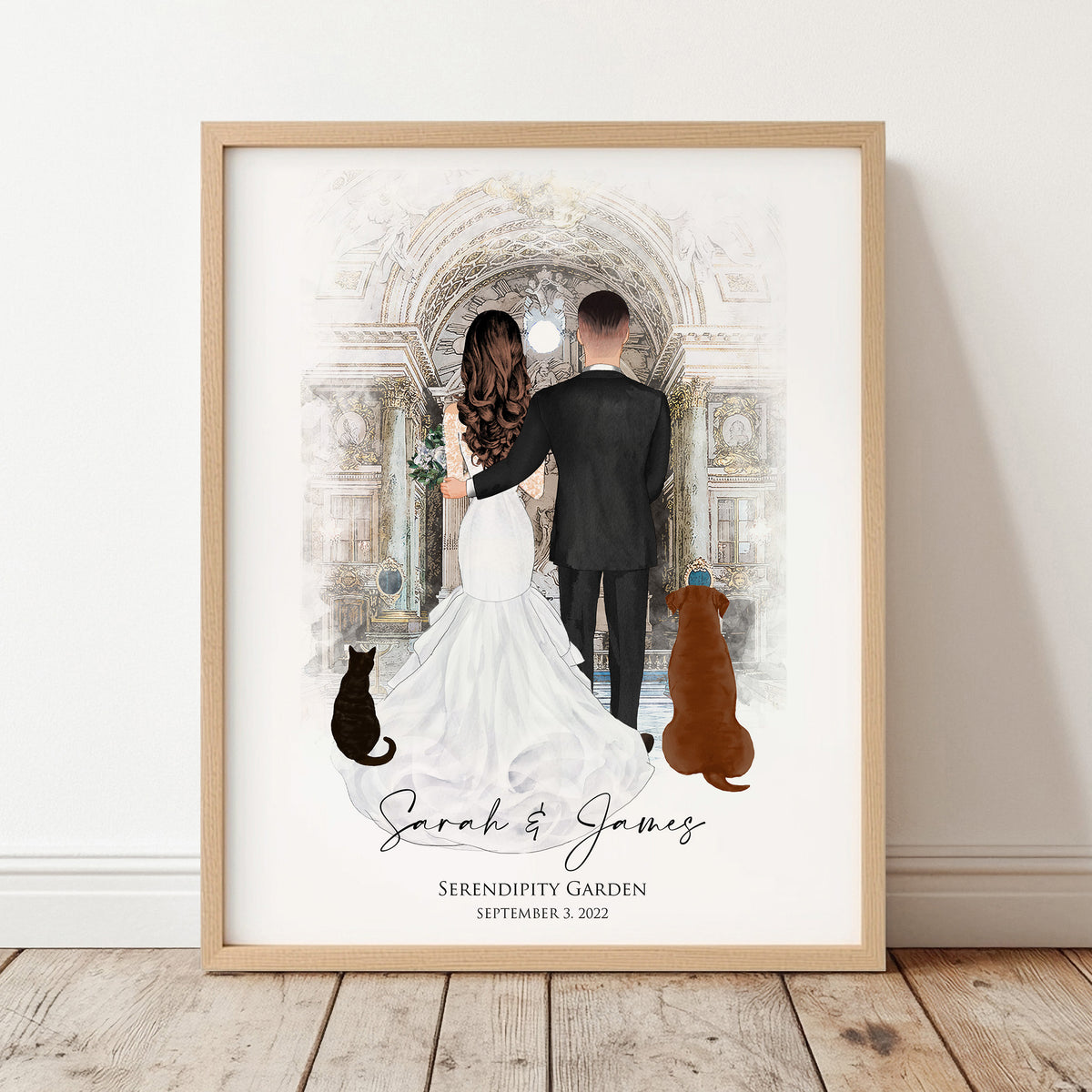 Custom Wedding Portrait with Altar & Pets | Wedding Keepsake