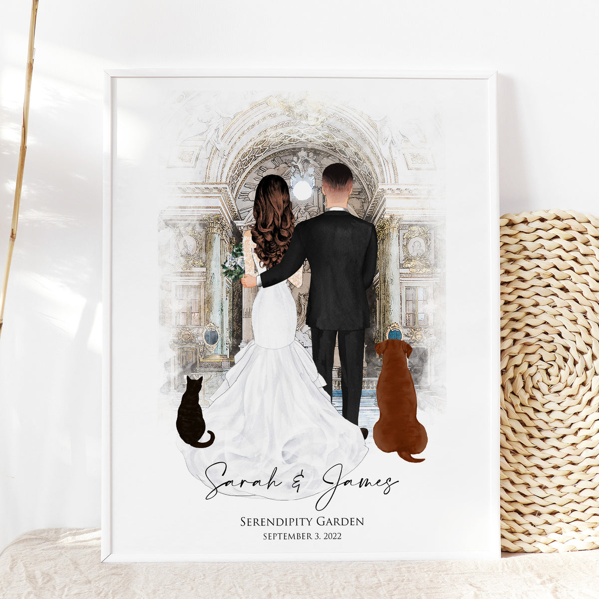 Custom Wedding Portrait with Altar & Pets | Wedding Keepsake