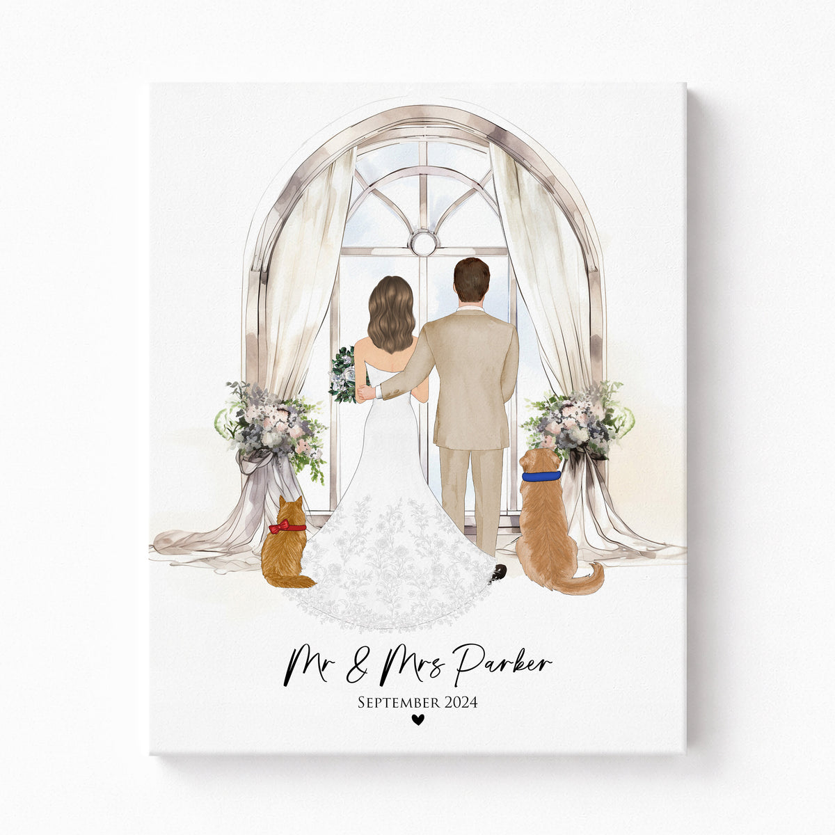 Custom Couple & Pet Wedding Portrait | Pet-Loving Couple Gift