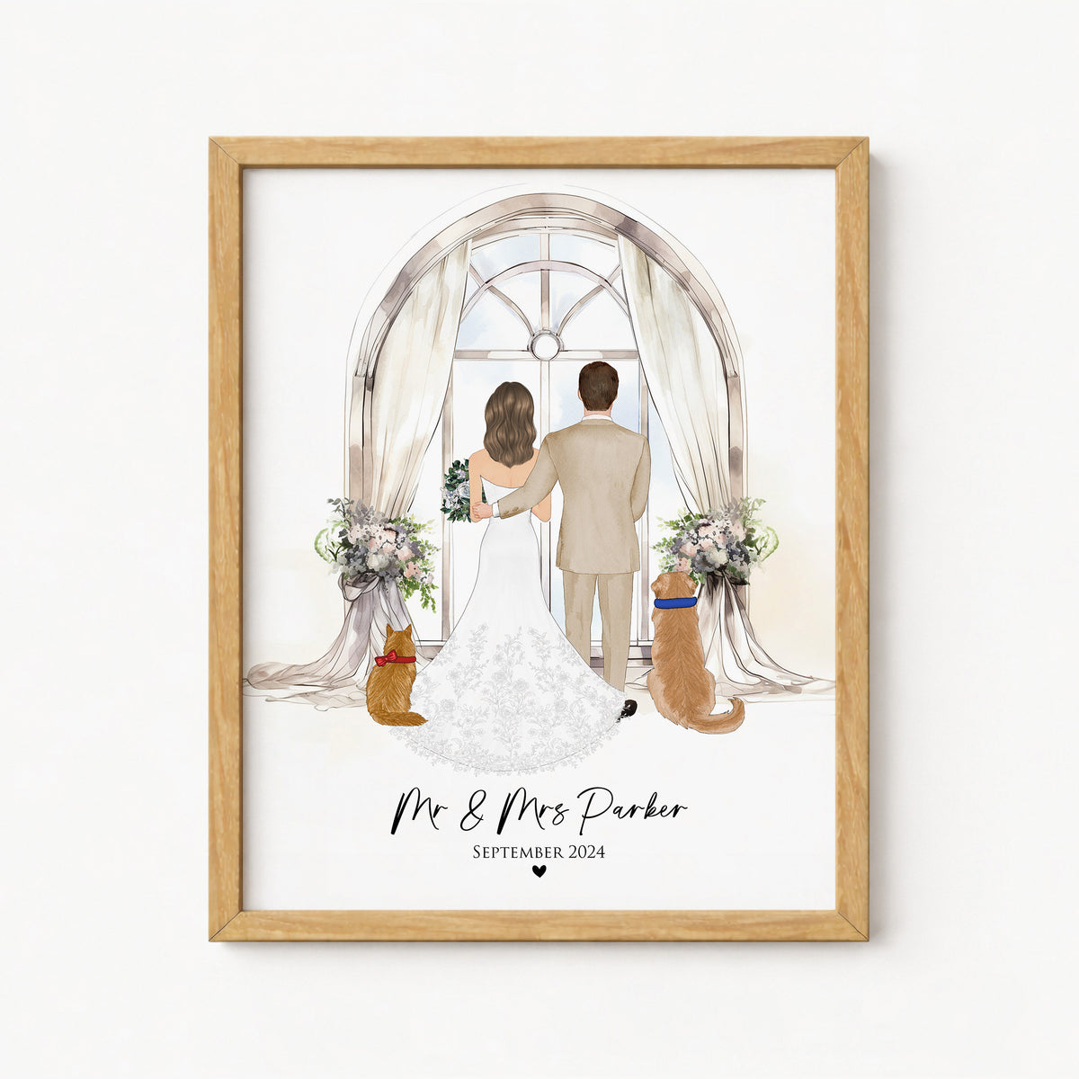 Custom Couple & Pet Wedding Portrait | Pet-Loving Couple Gift
