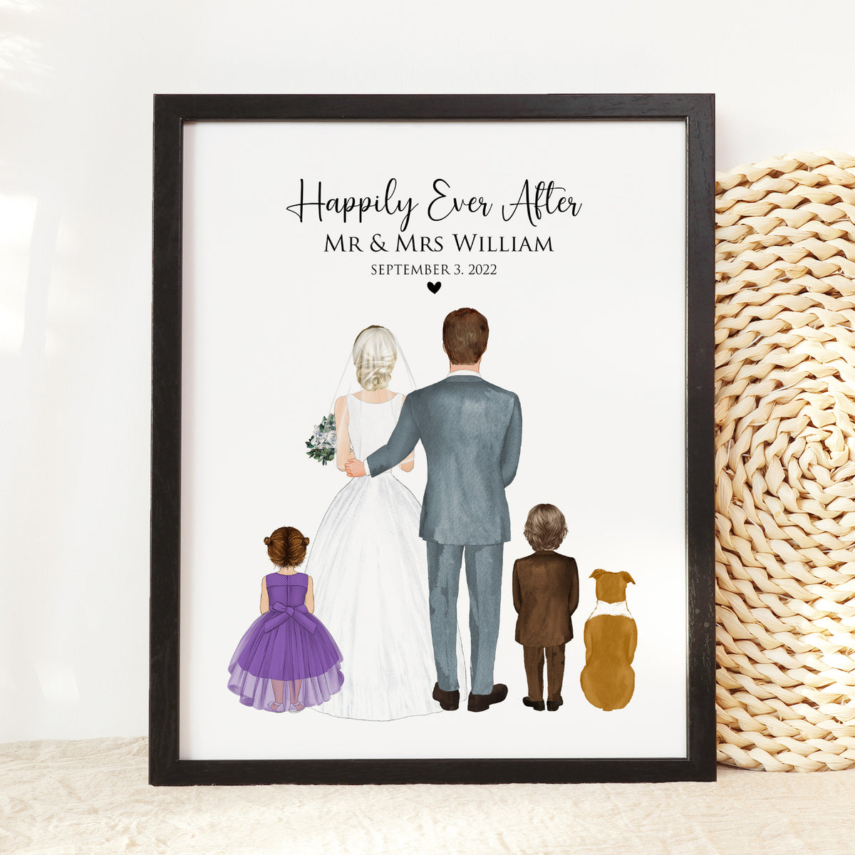 Custom 2nd Marriage Wedding Portrait | Blended Family Keepsake