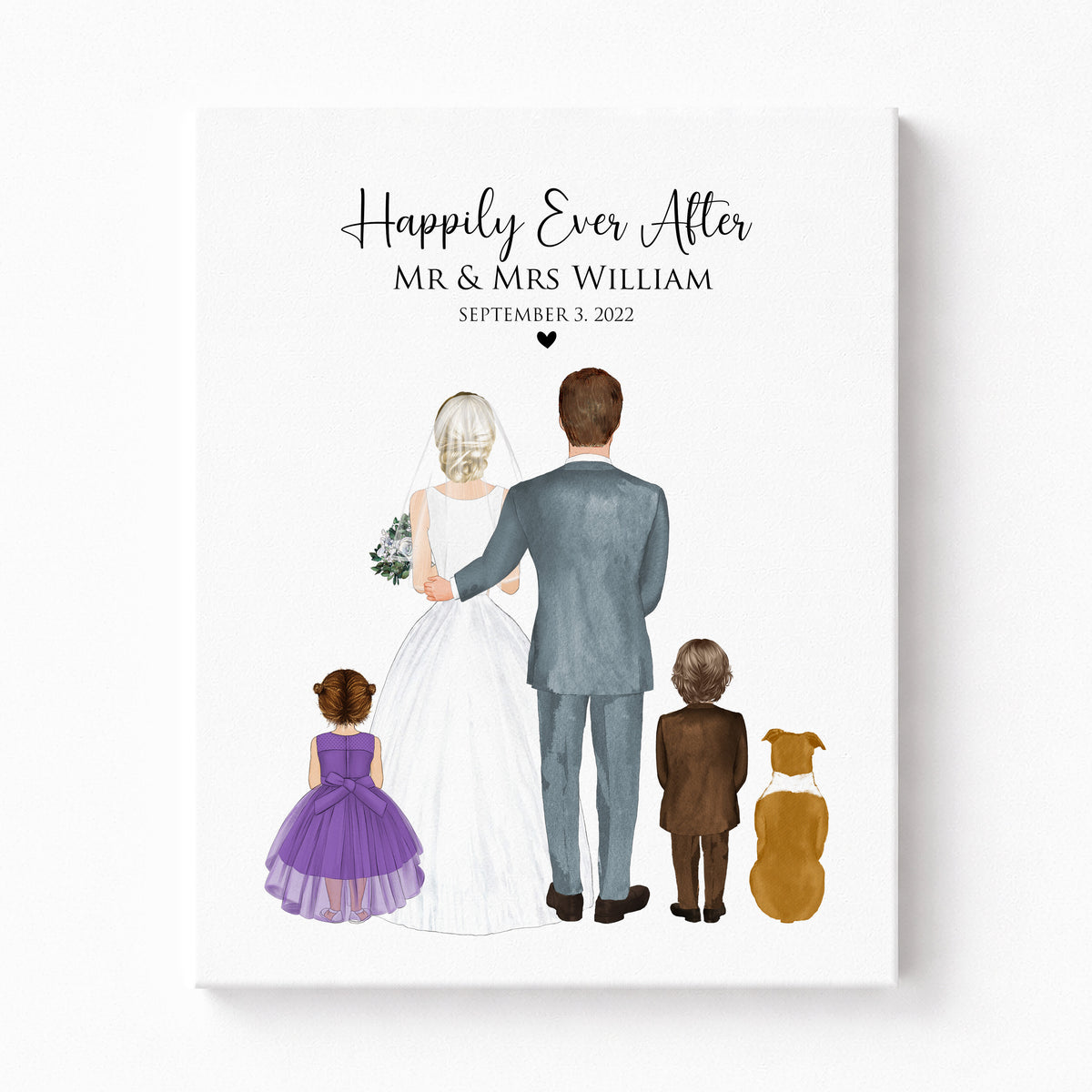 Custom 2nd Marriage Wedding Portrait | Blended Family Keepsake