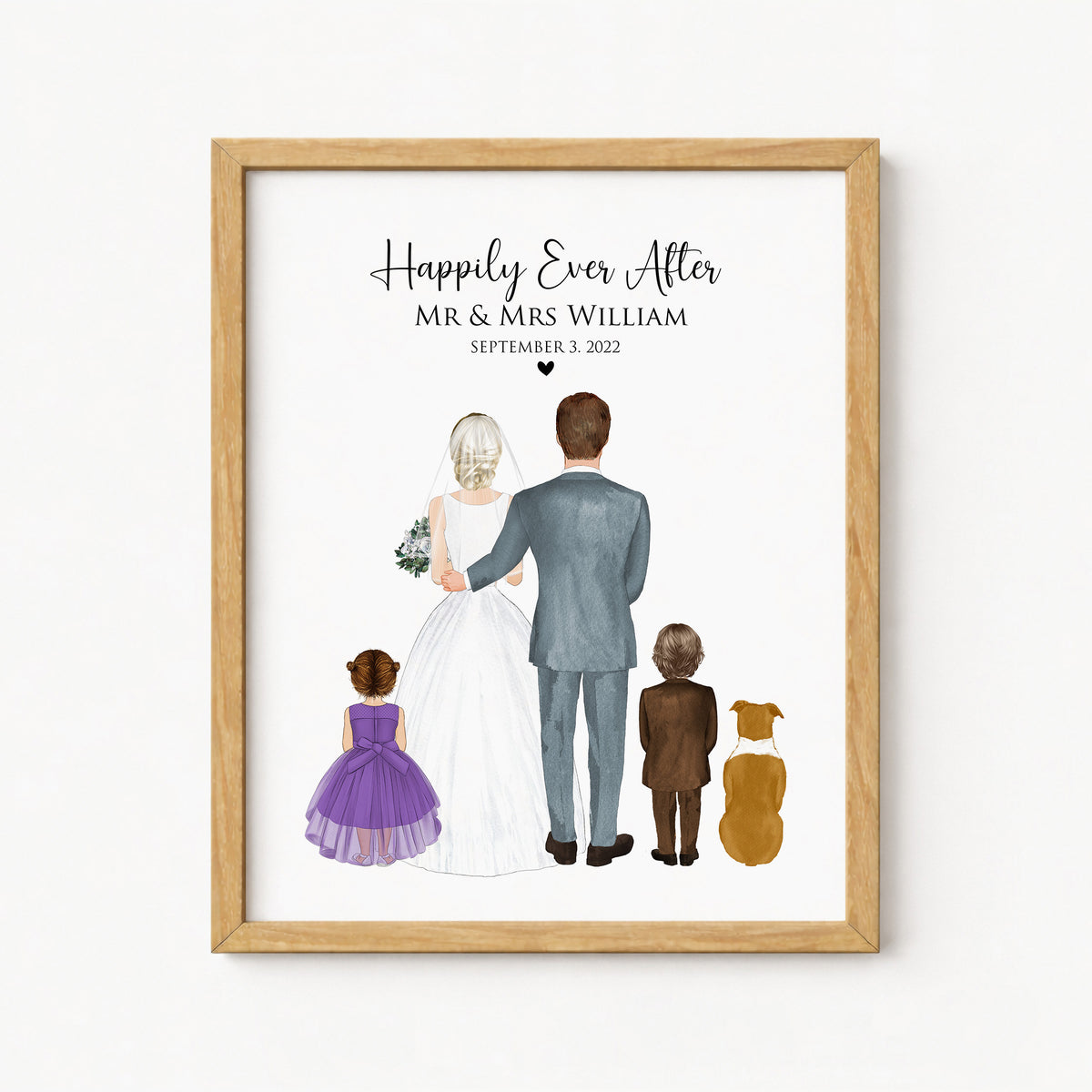 Custom 2nd Marriage Wedding Portrait | Blended Family Keepsake