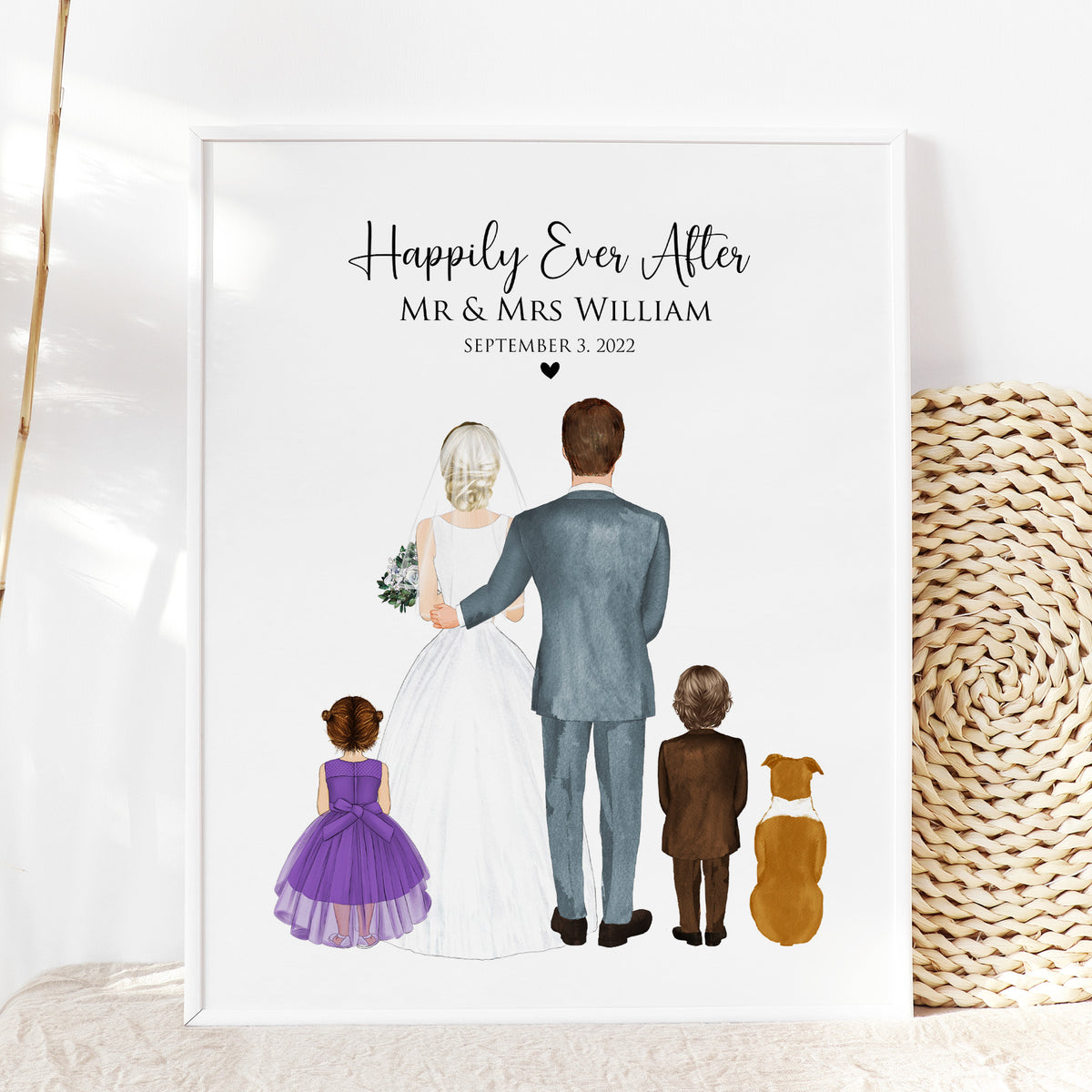 Custom 2nd Marriage Wedding Portrait | Blended Family Keepsake