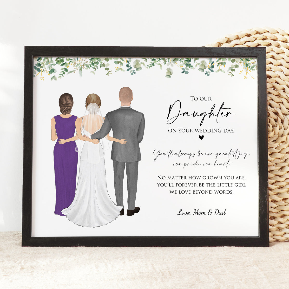 Custom Daughter Wedding Day Gift | Personalized Family Portrait