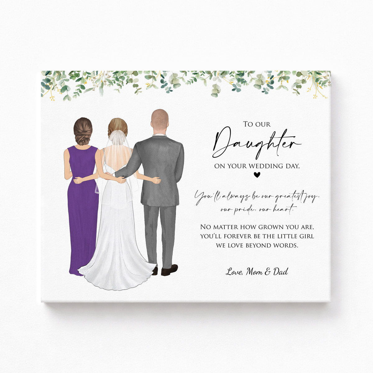 Custom Daughter Wedding Day Gift | Personalized Family Portrait