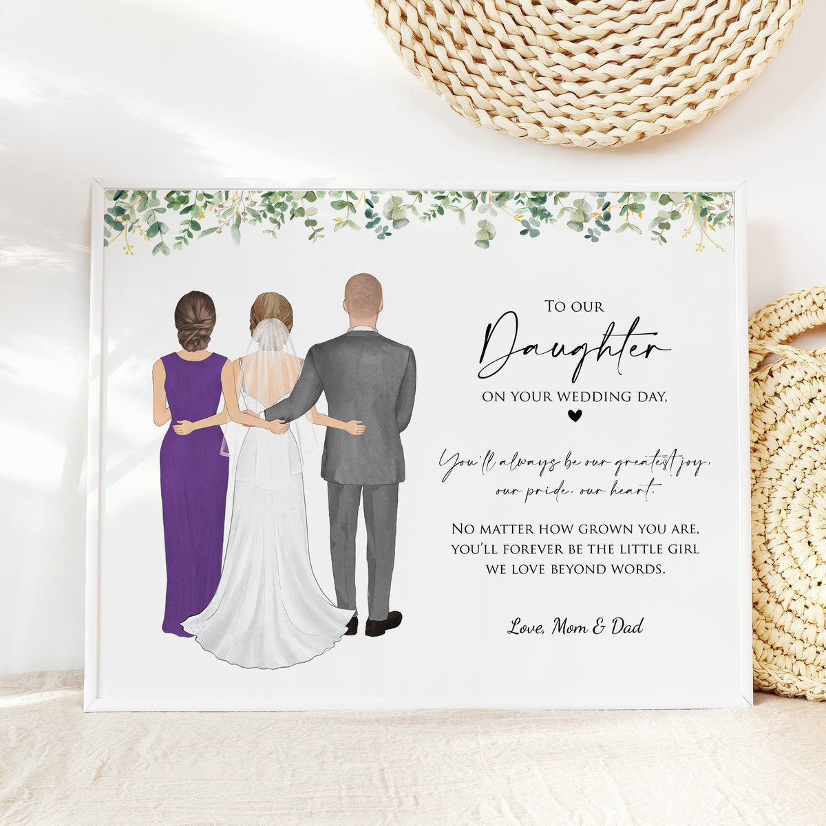 Custom Daughter Wedding Day Gift | Personalized Family Portrait