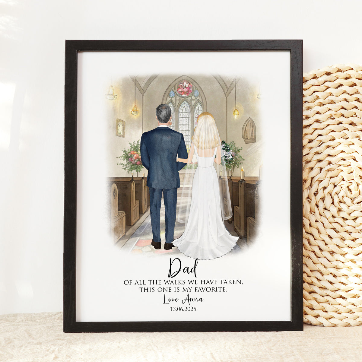 Custom Bride & Dad Wedding Portrait | Father Daughter Wedding Gift