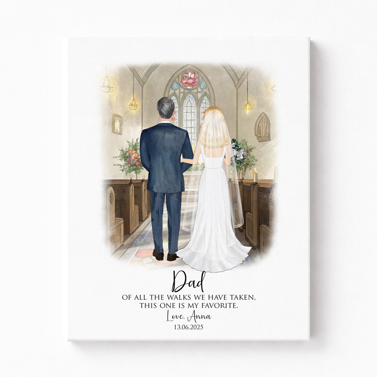 Custom Bride & Dad Wedding Portrait | Father Daughter Wedding Gift
