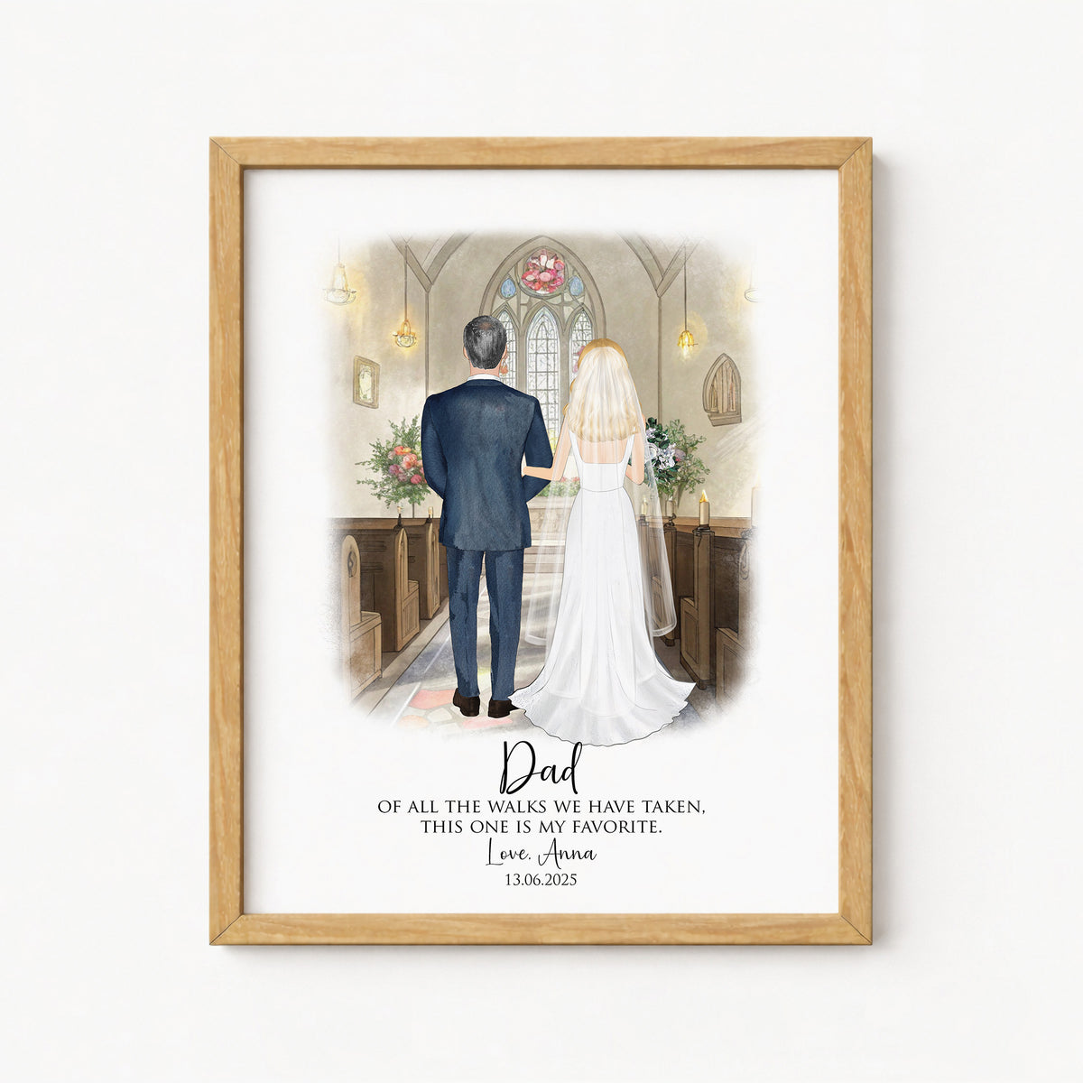 Custom Bride & Dad Wedding Portrait | Father Daughter Wedding Gift
