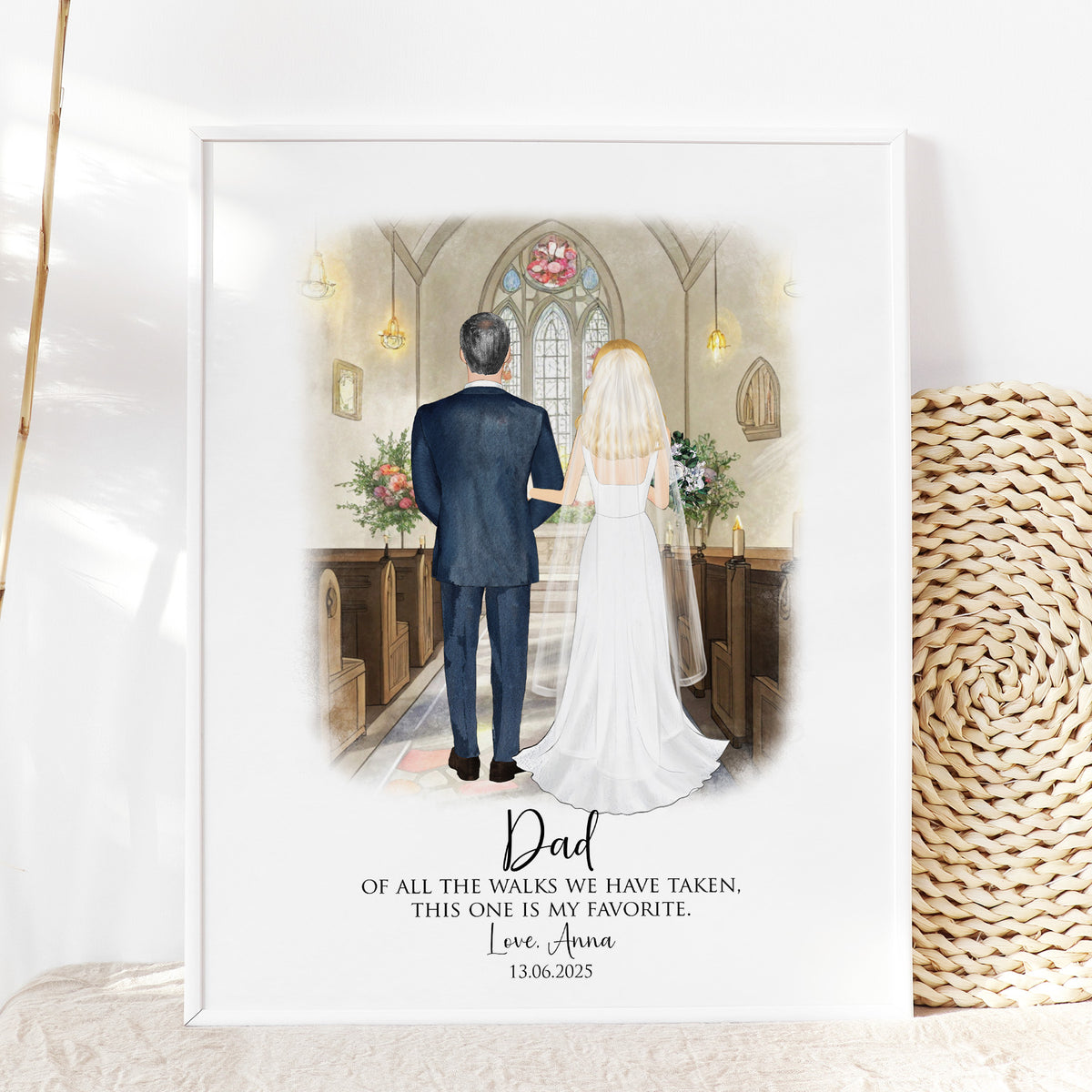 Custom Bride & Dad Wedding Portrait | Father Daughter Wedding Gift