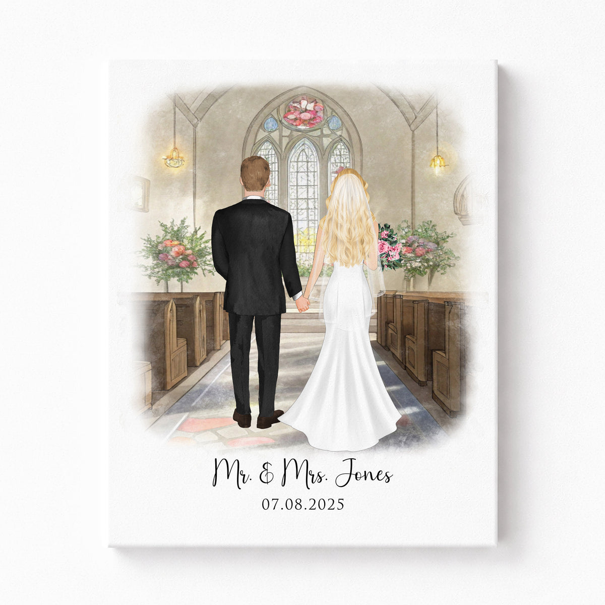 Custom Bride & Groom Watercolor Portrait | Wedding Anniversary