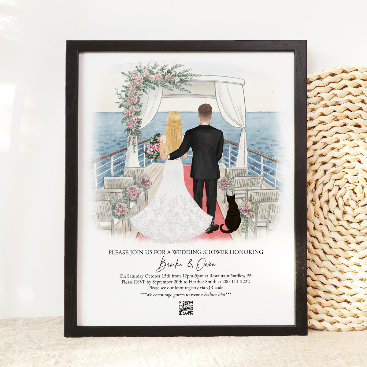 Personalized Cruise Wedding Portrait with Pets | Wedding Gift