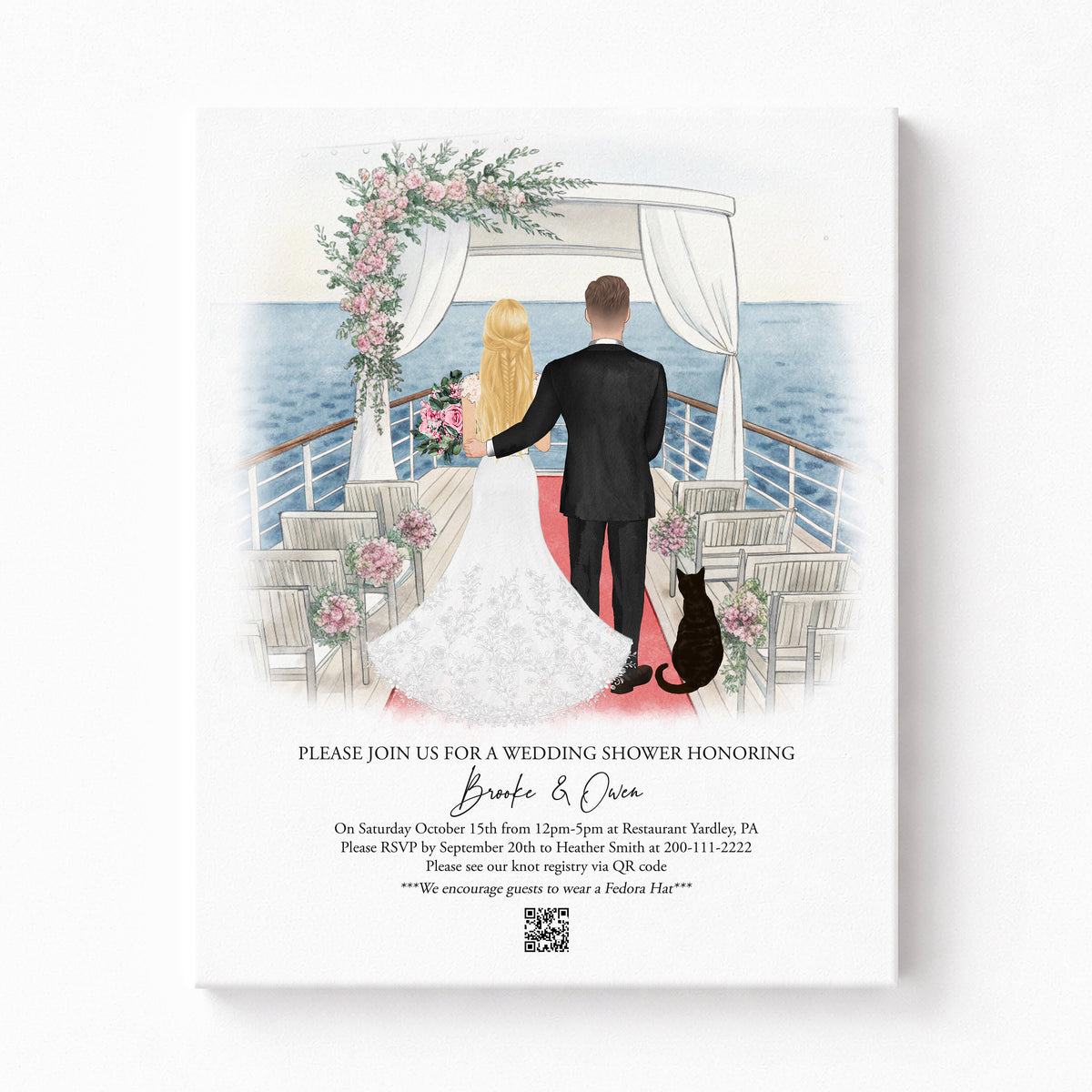 Personalized Cruise Wedding Portrait with Pets | Wedding Gift