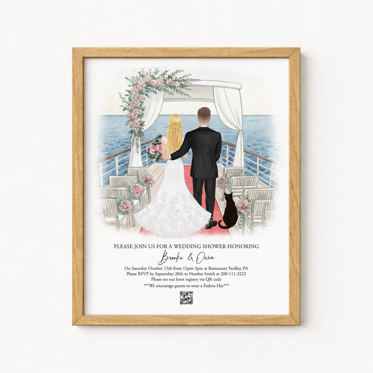 Personalized Cruise Wedding Portrait with Pets | Wedding Gift