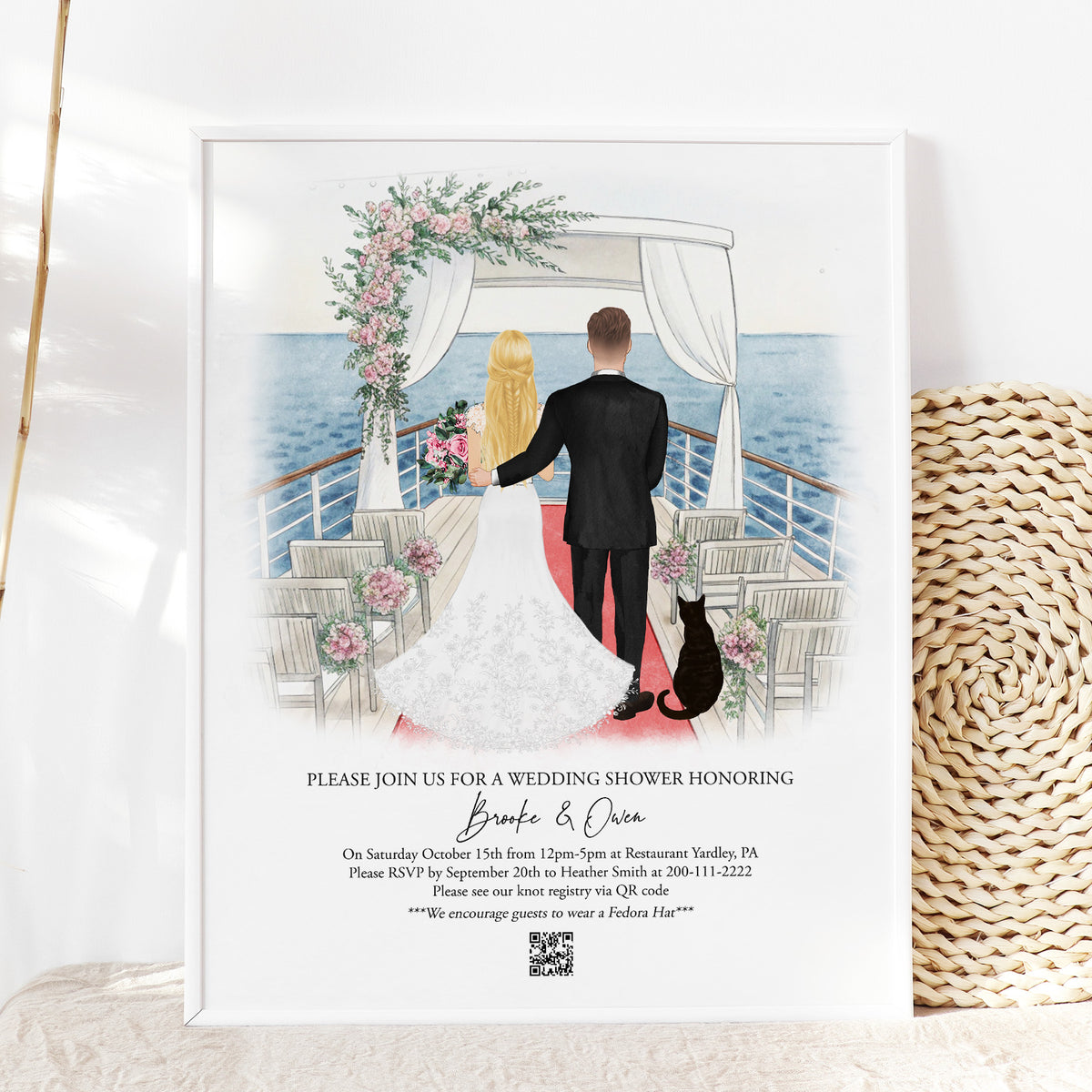 Personalized Cruise Wedding Portrait with Pets | Wedding Gift