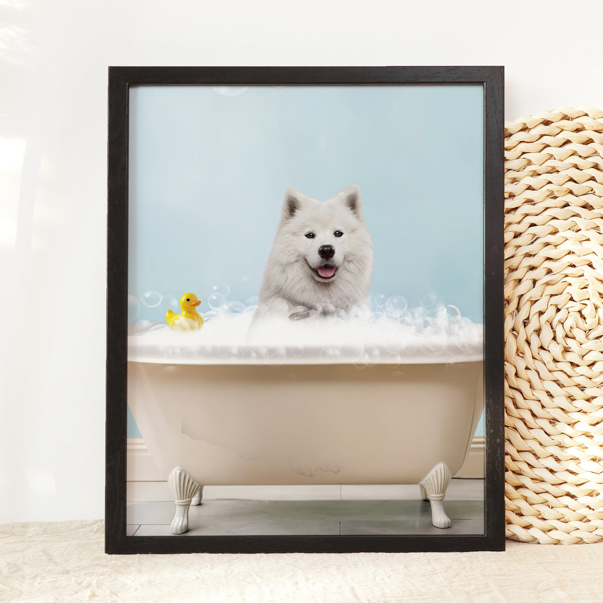 Funny Dog in Bathtub Portrait | Custom Pet Photo Bathroom Art