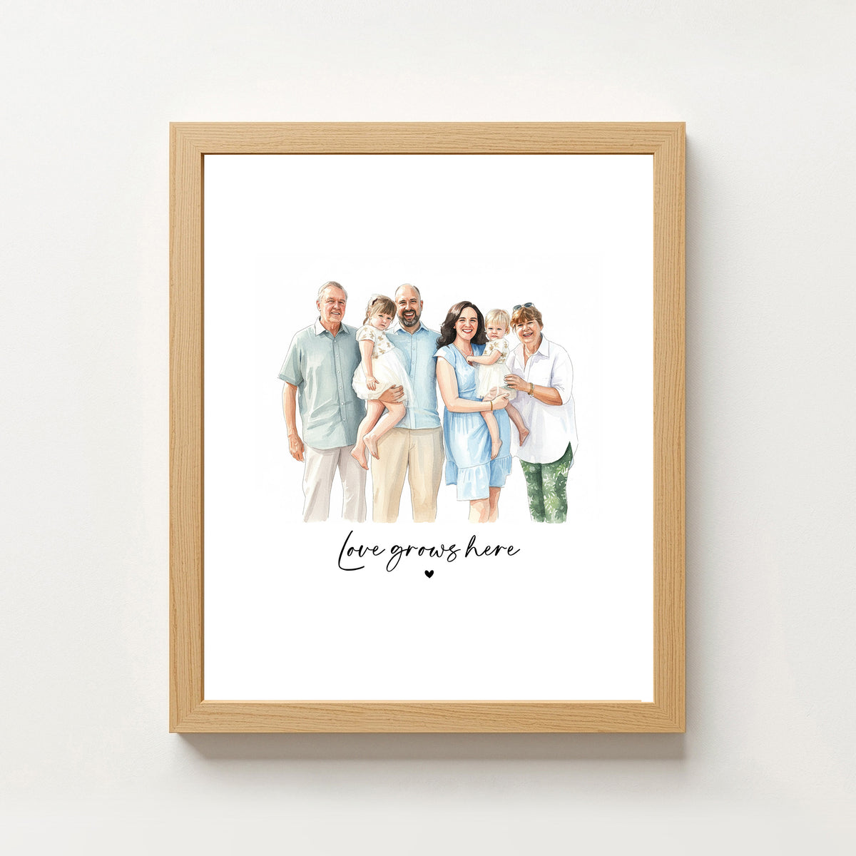 Custom Watercolor Family Portrait from Photo | Family Wall Art