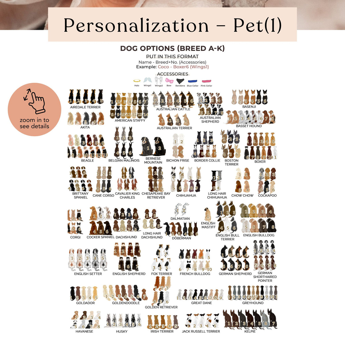The image is a collage of various dog breeds, each represented by a unique illustration. The breeds include breeds like Airedale Terrier, Australian Cattle Dog, Bison, Beagle, Boston Terrier, Border Collie, and more. The illustrations depict the dogs in different poses and expressions, showcasing their distinct characteristics.