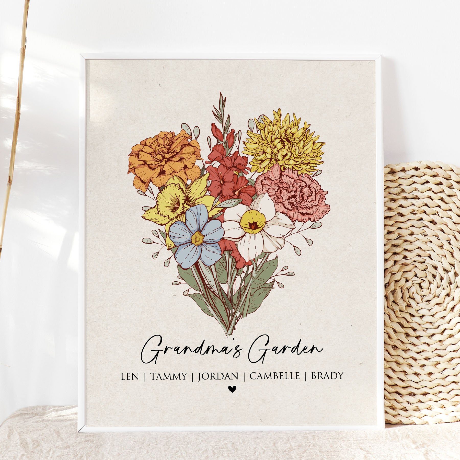 Grandma's Garden Birth Flower Bouquet Art