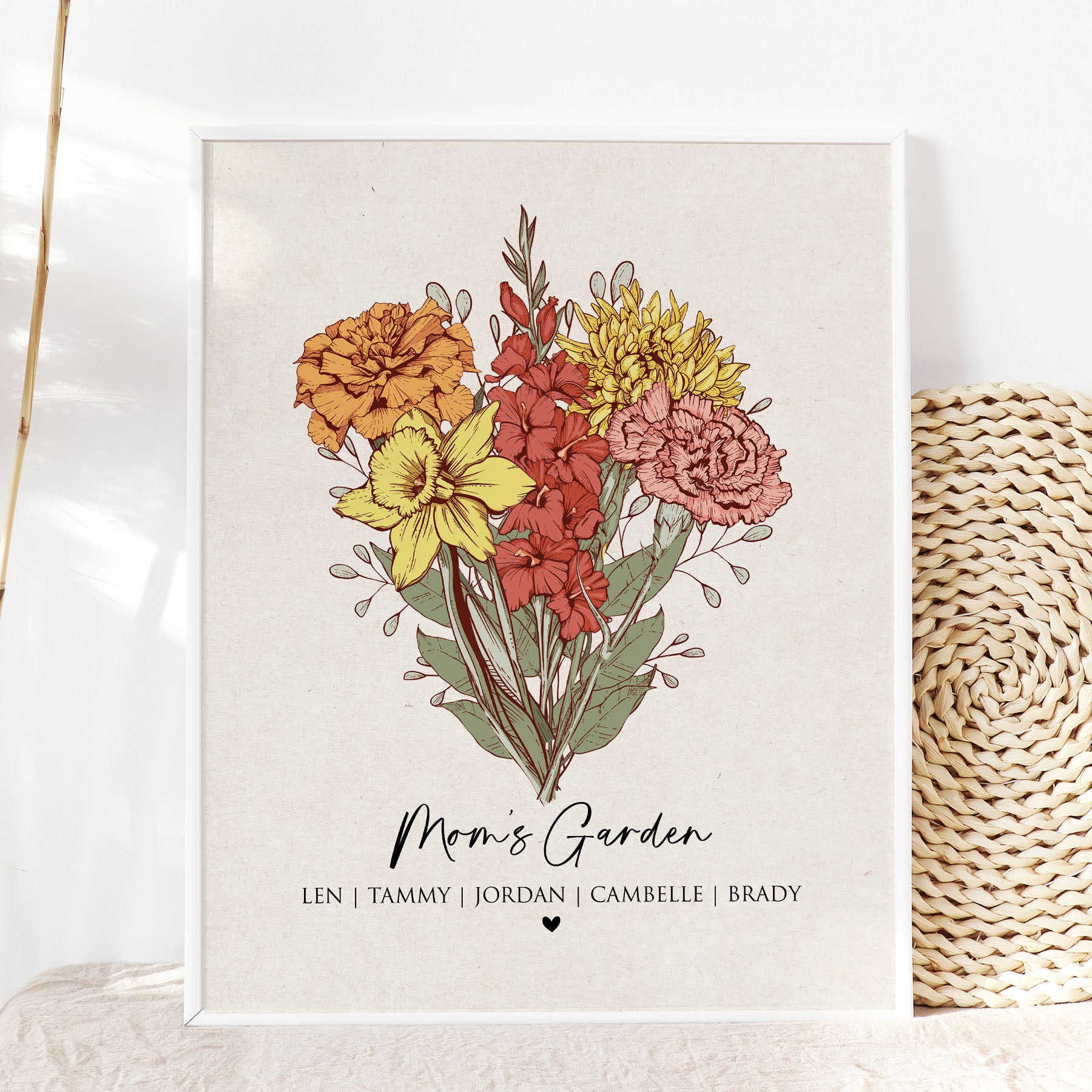 Mom's Garden Birth Flower Bouquet Art