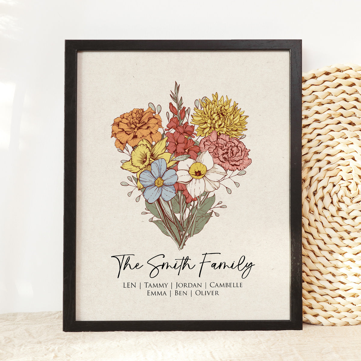 Family Flower Garden Print | Personalized Birth Flower Wall Art