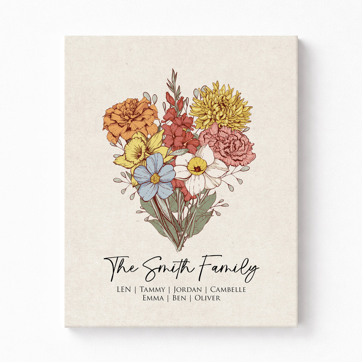 Family Flower Garden Print | Personalized Birth Flower Wall Art