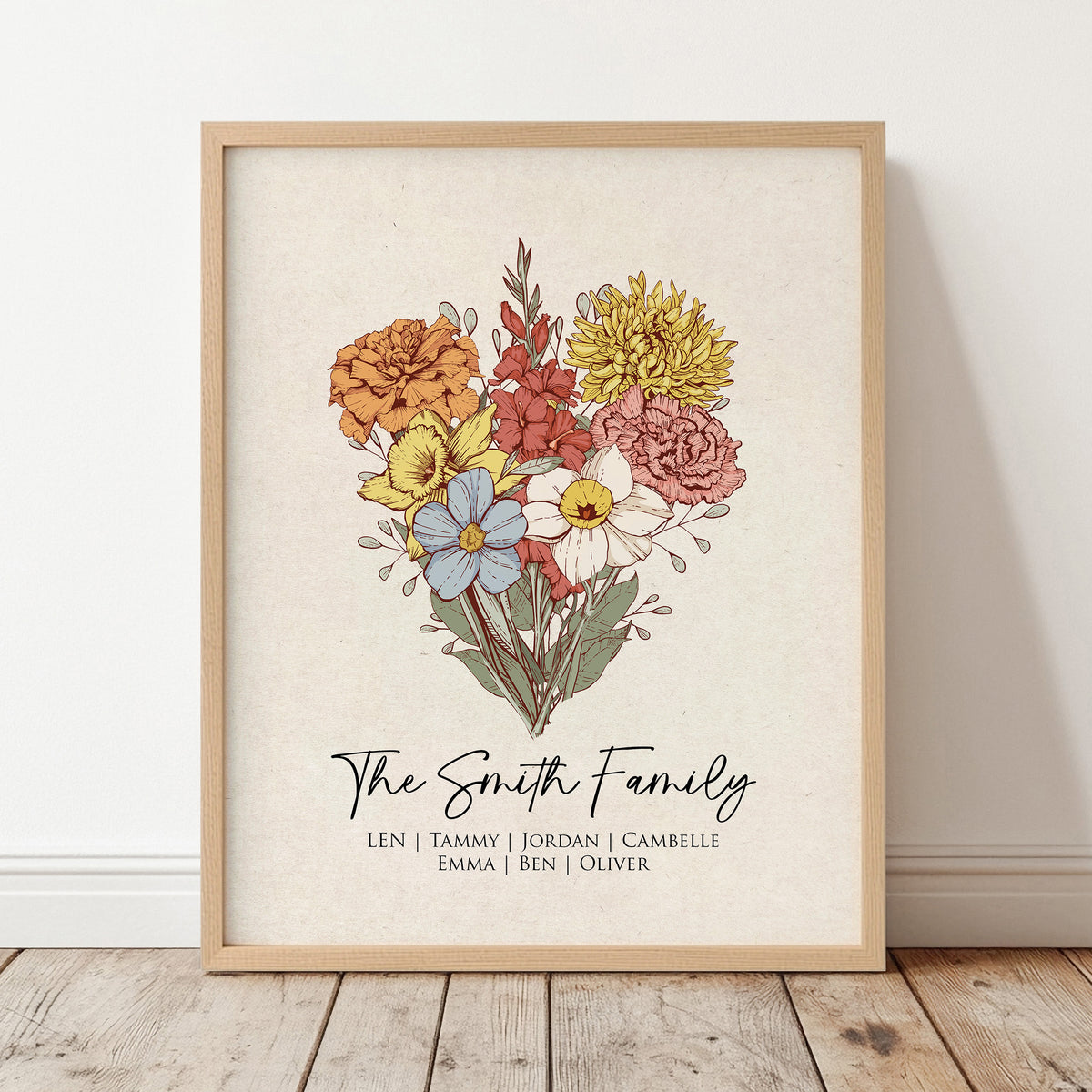 Family Flower Garden Print | Personalized Birth Flower Wall Art