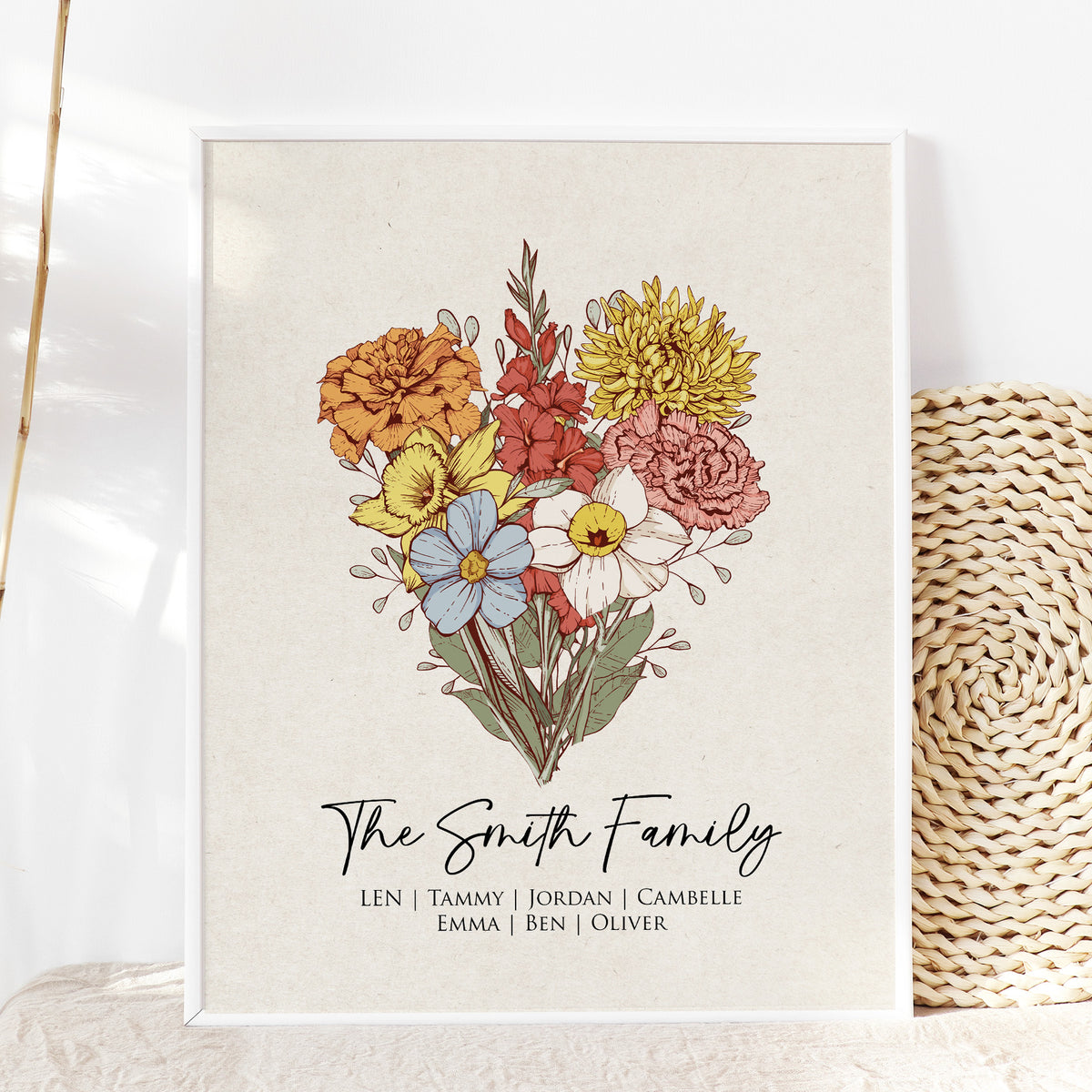 Family Flower Garden Print | Personalized Birth Flower Wall Art