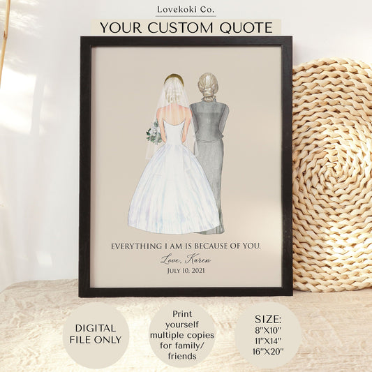 Bride and Mother of Bride Custom Wedding Illustration Wall Art