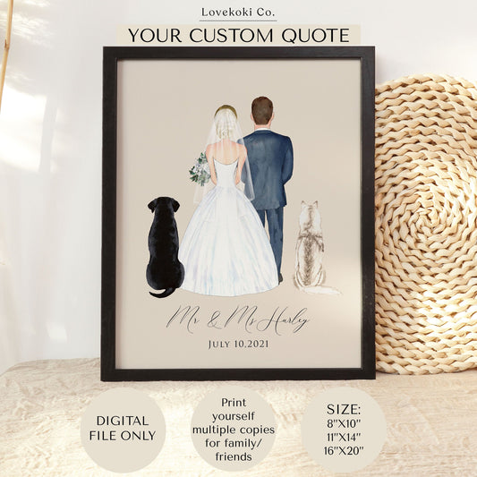 Custom Wedding Portrait Wall art with Pets