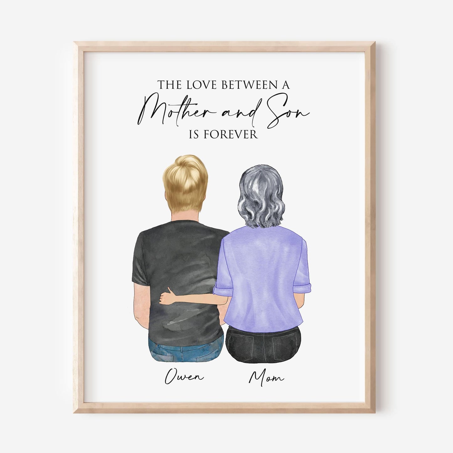 Custom Mother and Son Art Portrait with Quote "The Love Between Mother and Son is Forever"