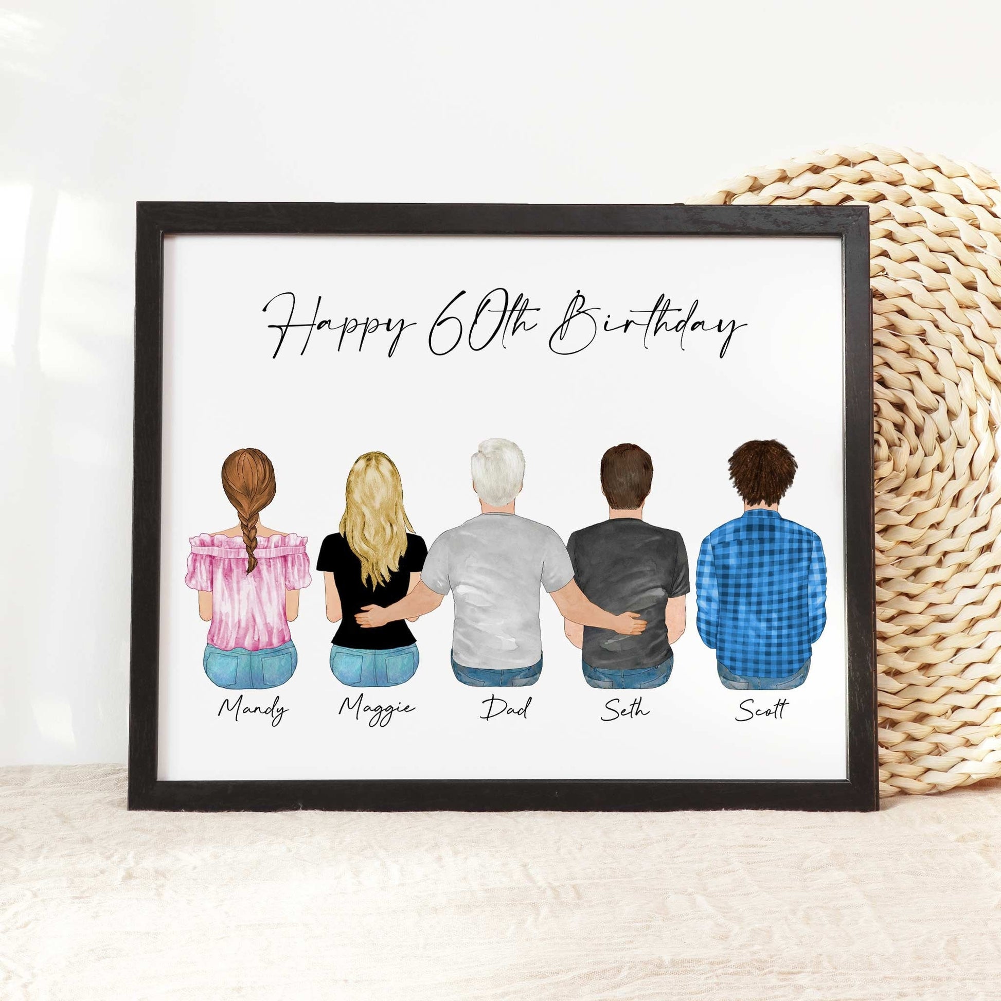 Happy 60th Birthday Portrait Illustration Wall Art