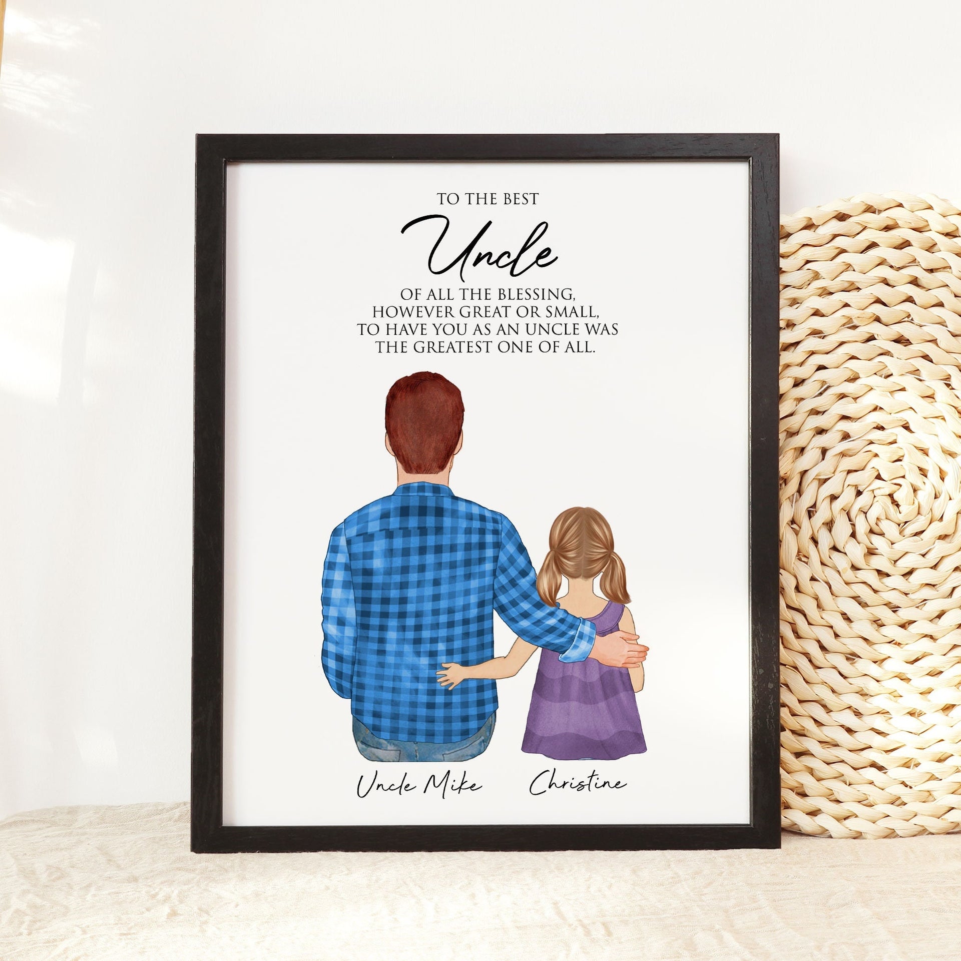 Custom Uncle and Niece and Nephew Illustration Wall Art – Lovekoki