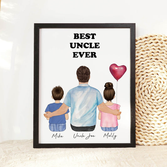 Custom Uncle and Niece and Nephew Illustration Wall Art