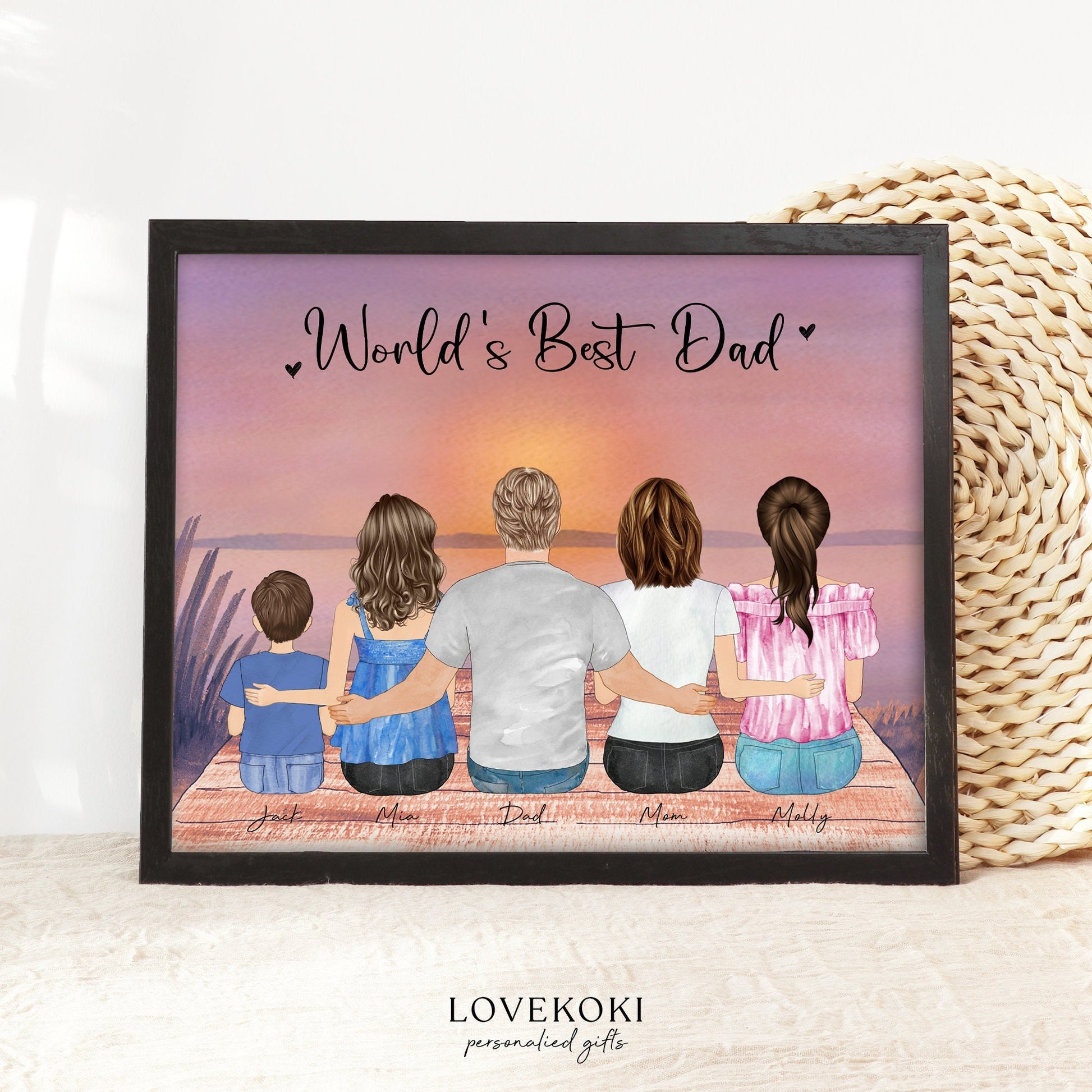 Best Dad Ever Custom Family Portrait Gift for Dad