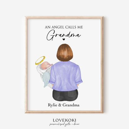 Grandma of Angel Baby Loss Memorial Wall Art Print