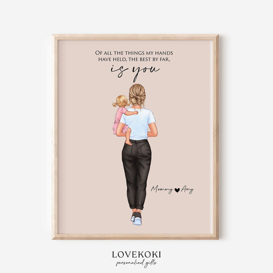 Mother and Toddler Illustration Wall Art Print