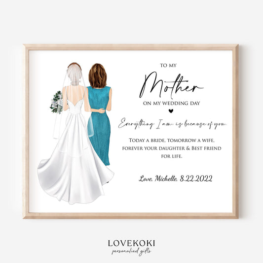 Wedding Illustration Wall Art Gift for Mother of the Bride on Wedding Day