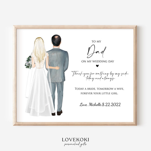 Wedding Illustration Wall Art Gift for Father of the Bride on Wedding Day