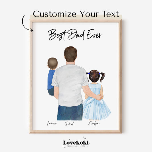 "Best Dad Ever" Custom Dad and Children Illustration Wall Art