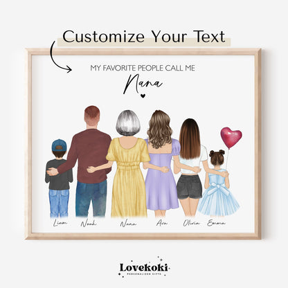 Mother's Day Gift for Nana, Personalized Grandma gift from Grandkids, Grandparents and Grandchildren custom wall art, Family Portrait Print